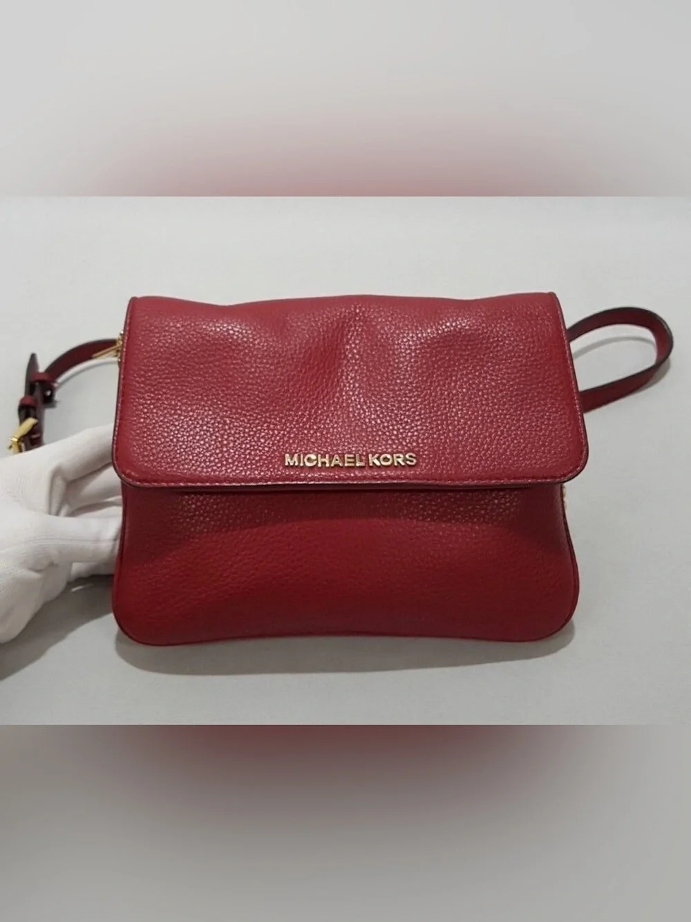 Michael Kors Red Pebbled Leather Crossbody with Gold Chain